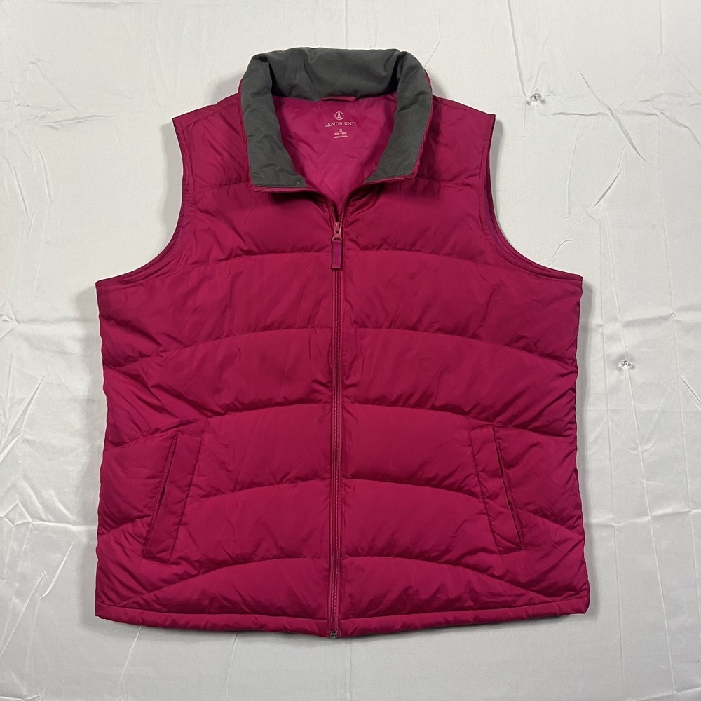 VTG LANDS' END 1X Magenta Down Puffer Vest 80/20 Plus Size Quilted Layering 2001
